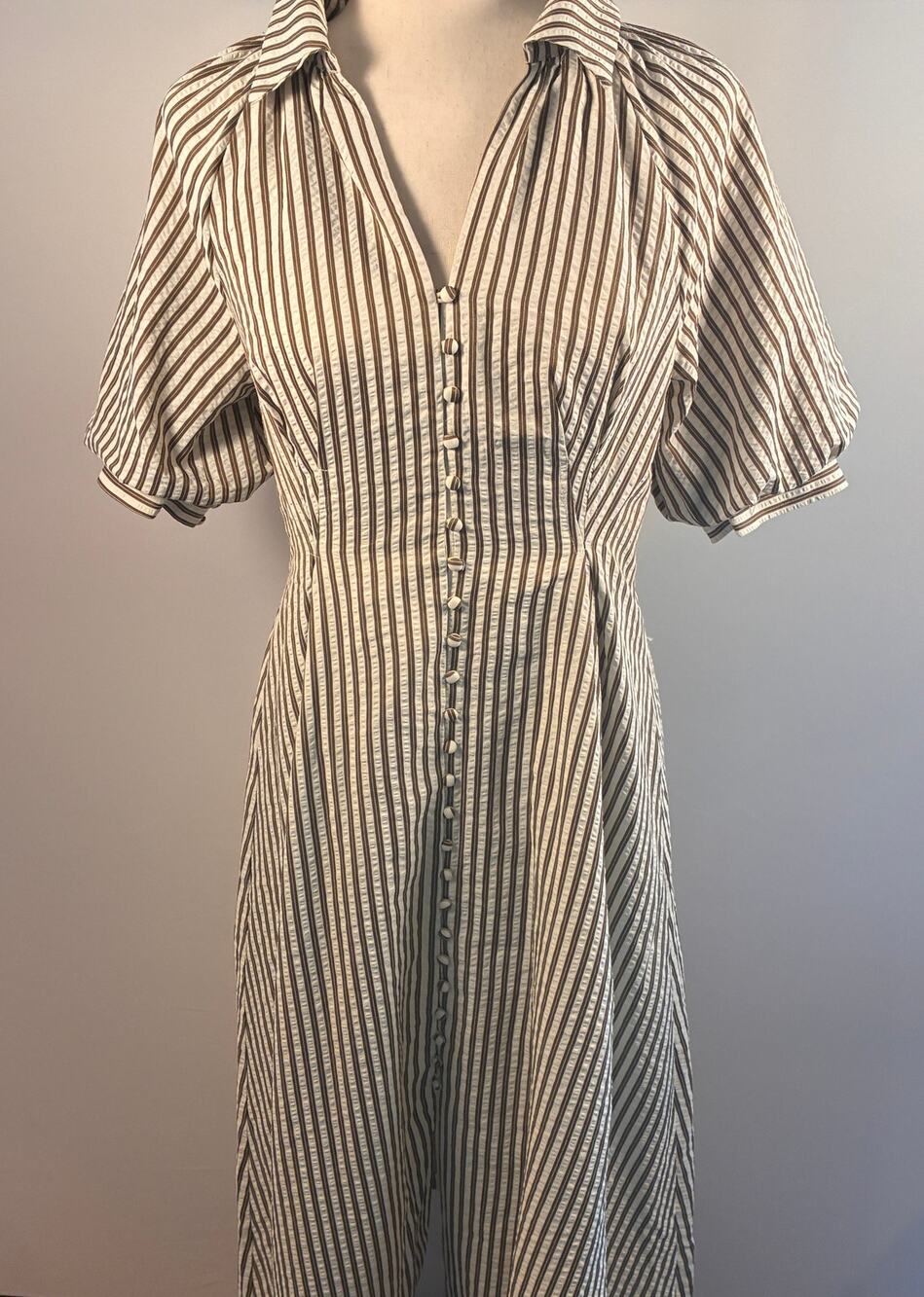 THML Puff Sleeve Striped Button Maxi/Cora Striped Dress Size S